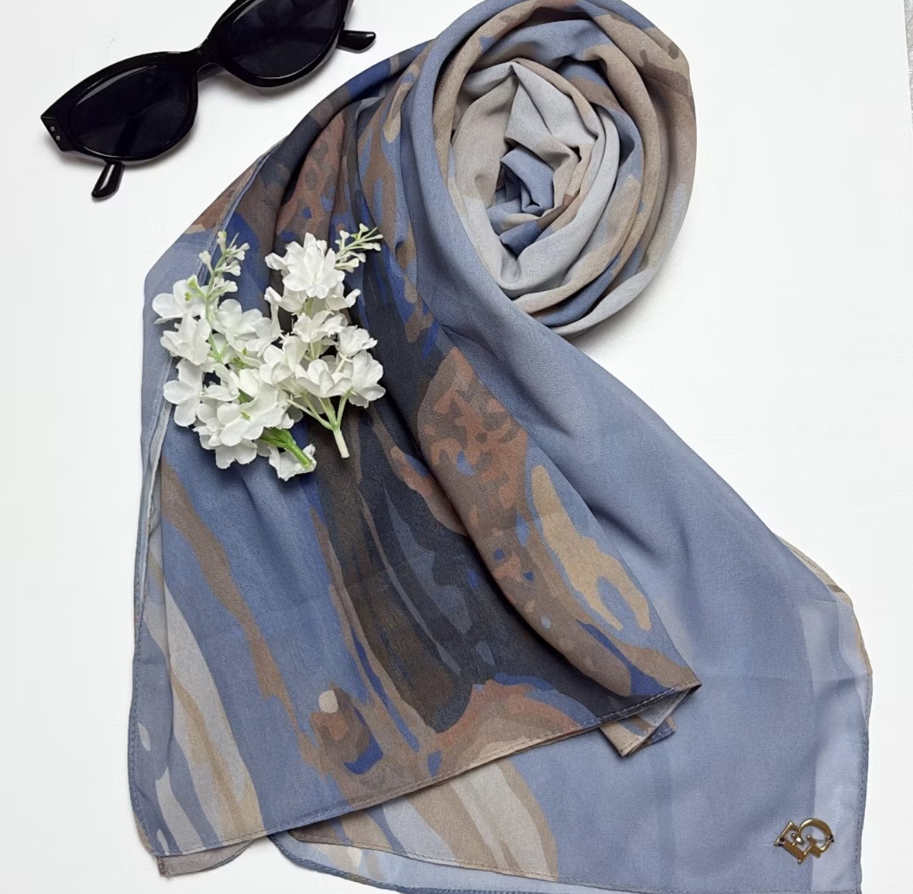 Evergrace Pashmina Marble Motif Shawl Blueonyx